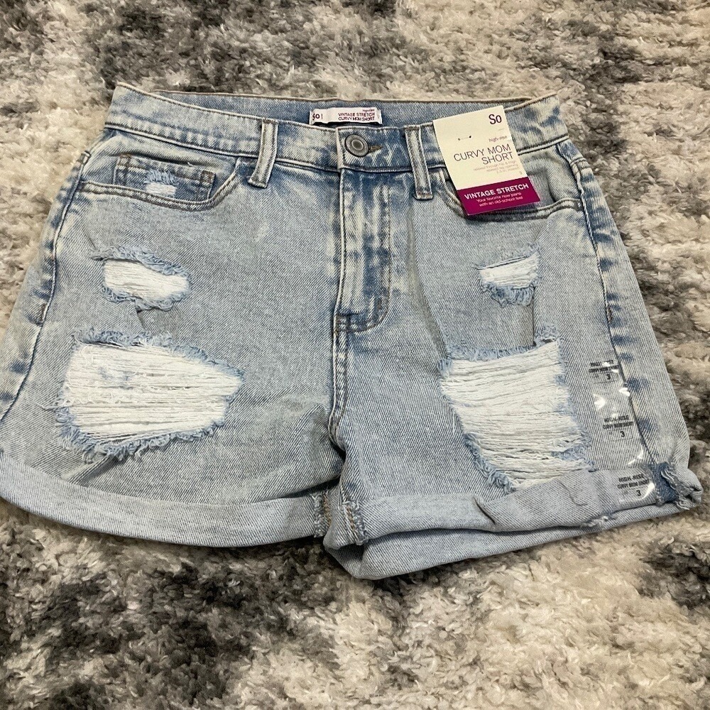 SO Curvy Mom Jean Shorts Distressed Ripped High Rise Vintage Stretch‎ Size 3